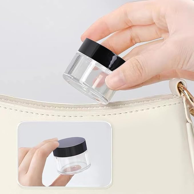 3 Pack Clear Small Glass Cosmetic Jars with Lids - 60 ml Empty Glass Makeup Containers for Sample, Cream, Lotion, Powder (2 OZ)