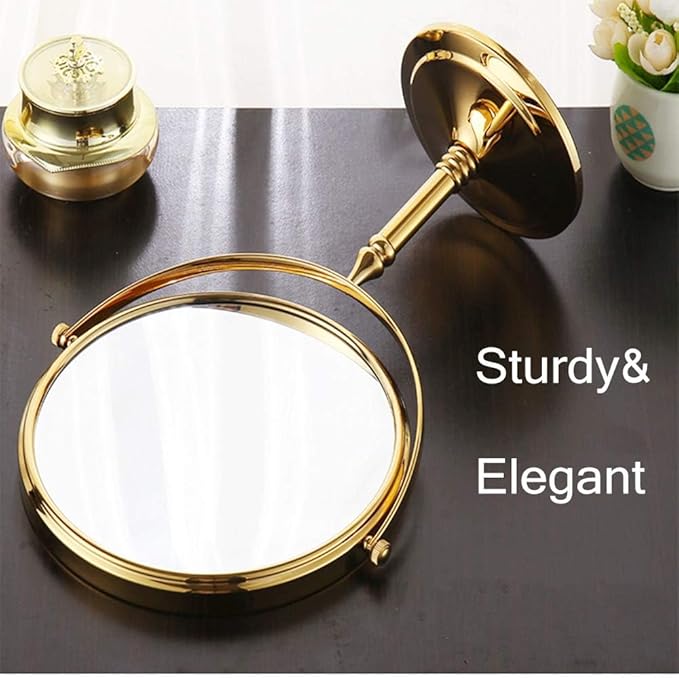 Gold Makeup Mirror 1X/10X Free Standing for Bathroom 8 Inches 360 Swivel Dual-Sided Tabletop Makeup Mirror, Metal