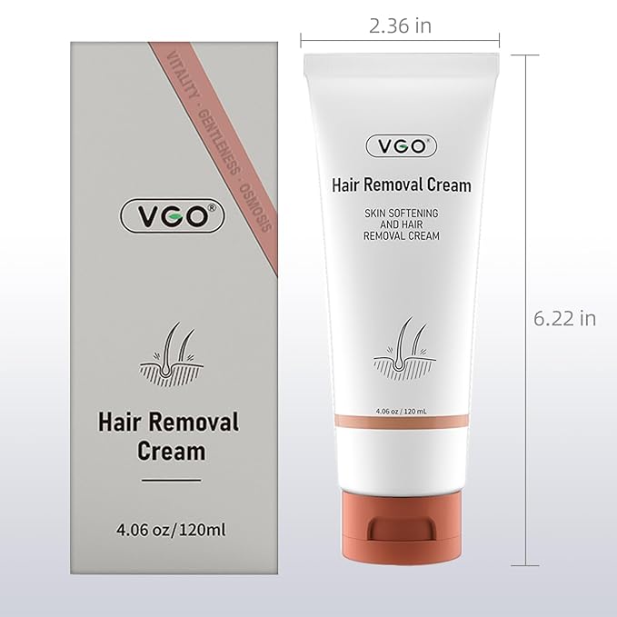 VGO Painless Hair Removal Cream for Women & Men, Hair removal cream for body, back & legs, All Skin Types, 4.06oz w/Spatula