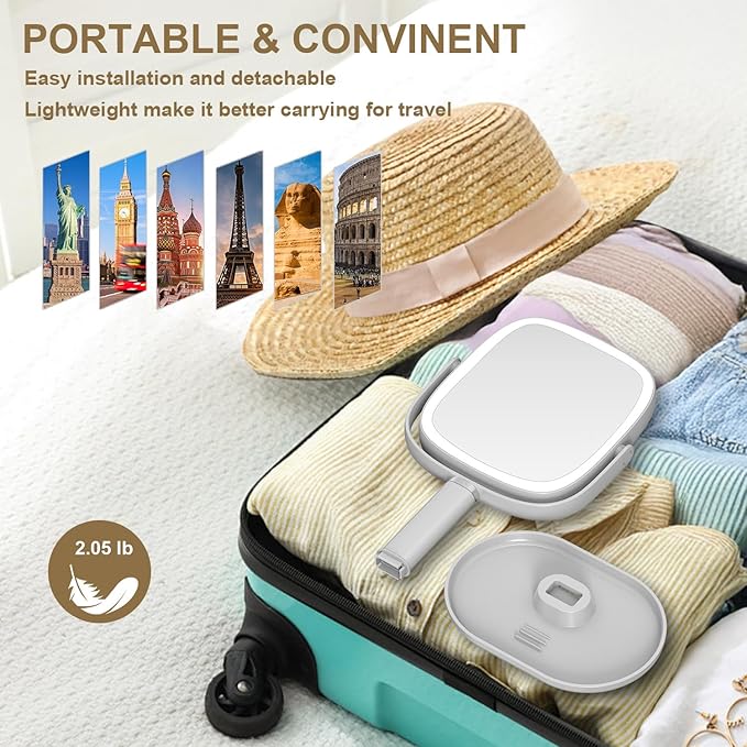 Mocado Makeup Mirror with Lights, 1X/20X Magnifying Mirror with Light, Vanity Mirror with 3 Colors Lights, Height Adjustable Lighted Makeup Mirror, Double Sided 360°Rotation, Memory Function (Grey)