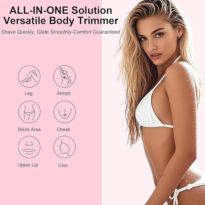 2025 Upgraded Dermave Bikini Shaver - 2 in 1 Bikini Trimmer for Women with LCD Display, Dual Head Cordless Electric Shaver, IPX7 Waterproof Wet/Dry Body Hair Trimmer for Face, Body & Intimate Areas