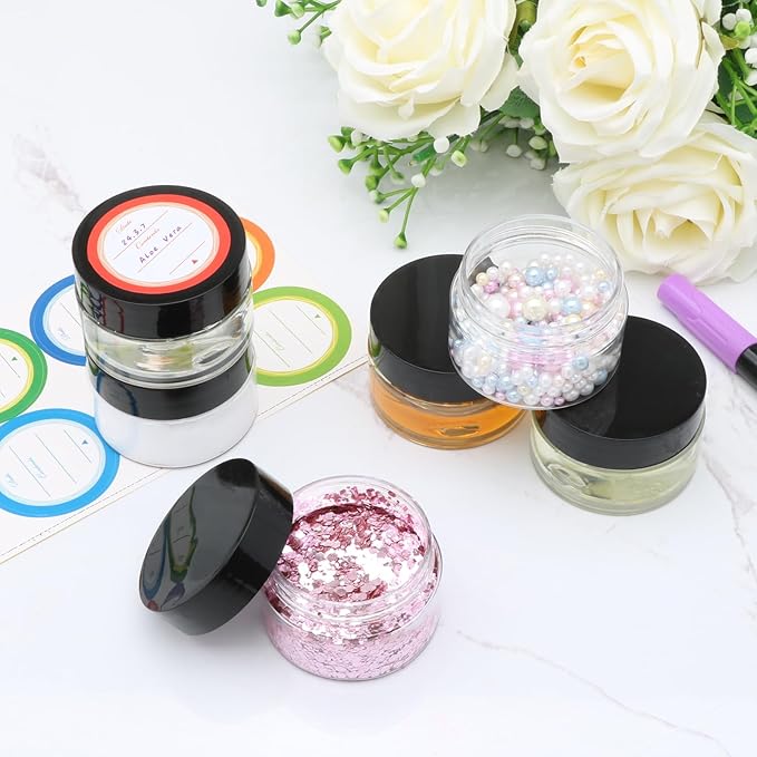 8 Pack 1oz Plastic Containers with Lids, Jars with Lids, Great for storing,lip balms, creams, ointments, cosmetics, samples