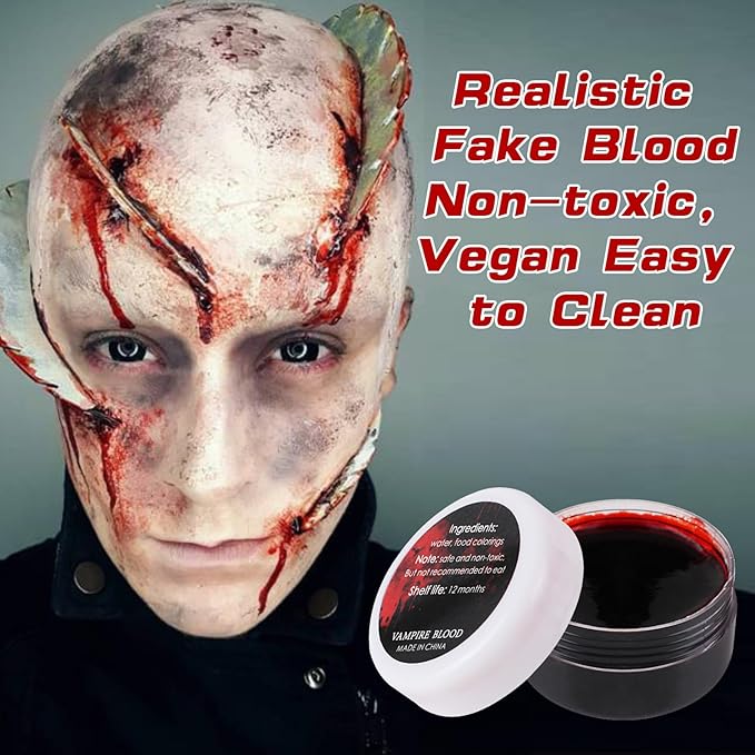Liquid Latex Scar Wax SFX Makeup Kit with 6 Color Bruise Wheel Face Body Paint Palette+Fake Blood Splatter Spray+Squirt Blood+Coagulated Blood Gel+Spatula Sponges for Fake Scars Wounds Burns