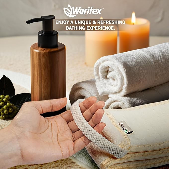 Natural Egyptian Loofah Back Scrubber for Shower, Extra-Long Exfoliating Strap Made with Natural Egyptian Loofah Fibers, Deep Cleaning Body Sponge for Men and Women – Soft Cotton Handles