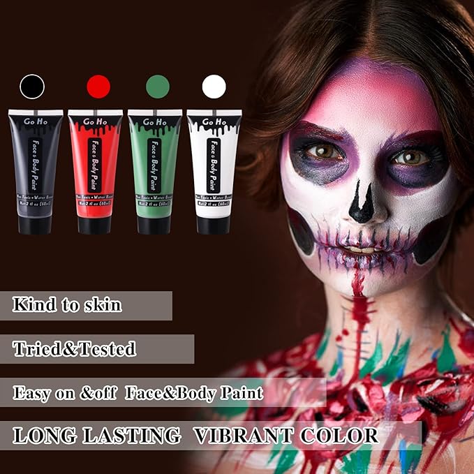 Go Ho Zombie Makeup Face Body Paint Washable(2.37 oz),Water Based Cream Face Paint,Vampire Zombie Full Body Paint for SFX Cosplay Costumes Festivals Halloween Makeup