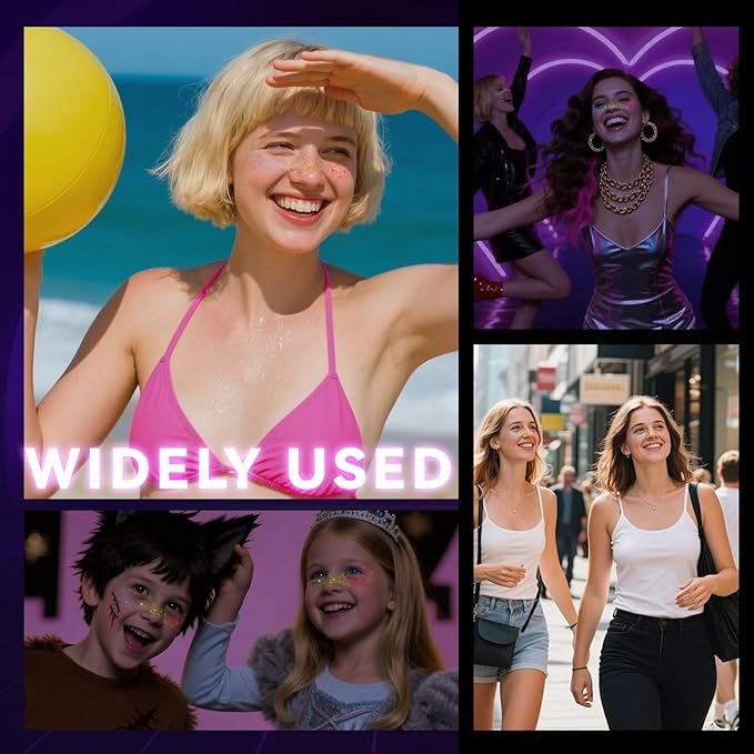 6pcs Rainbow Freckles Face Tattoo Sticker Glow under UV Light Blacklight in the Dark, Neon Fluorescent Glitter Colorful Star Fake Faux Freckle Temporary Patches Makeup for Party Supplies #02