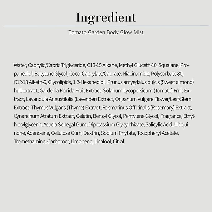 Fountain of Waters Tomato Garden Body Glow Mist - Tomato & Chocolate | Hydrate & Nourish & Glow Skin with Niacinamide | Free From Parabens, Sulfates & Phthalates (1.69 fl oz)