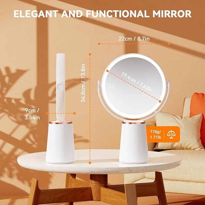 Makeup Mirror with Lights, Double Sided 30X/1X Magnifying Mirror, 3 Color Stepless Dimmable Mirrors with Touch Screen, 2000 mAh Rechargeable 360ยฐ Free Standing Vanity Mirrors for Women