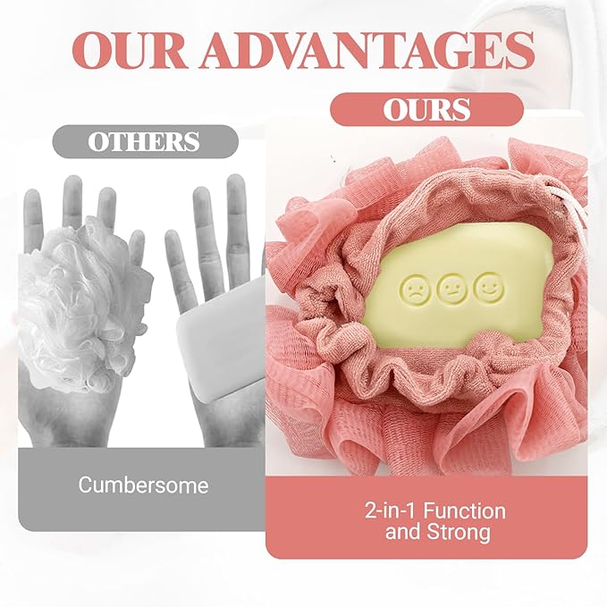 3 PCS Soap Bar Loofah,2 in 1 Bar Soap Loofah Pouch,Can Hold Soap,Effective Exfoliation,for Bathing (Khaki+ Beige+ Pink)