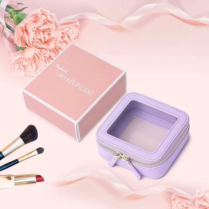 Pinkmik Small Makeup Bag Clear Mini Cosmetic Makeup Case & Toiletry Bag with Zipper Women's Purse Organizer & Car Essentials (X/Purple, MINI-1)