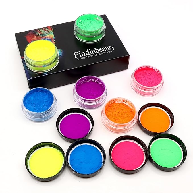 Neon Pigment Eyeshadow Powder UV Reactive Glow in the Blacklight 6 Mixed Bright True Colors for Body/Eyeshadow, Carnival Party Halloween Makeup (6NE)