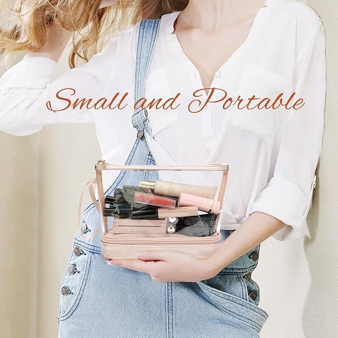 Ethereal Clear Makeup Bag, TSA Travel Makeup Organizer Bag Rose Gold Makeup Bags for Women Small Cosmetic Bag Portable Makeup Bag for Purse