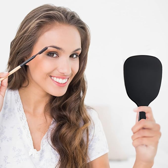 Hicarer 16 Pcs Hand Handheld Mirror with Handle Plastic Travel Makeup Handheld Cosmetic Mirror for Travel, 3.15 Inch Wide, 7.09 Inch Long (Black,White)