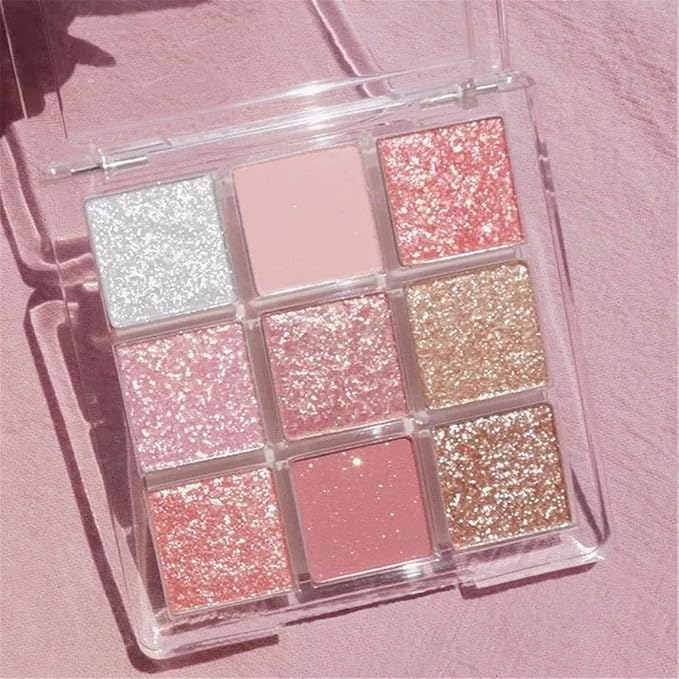 Kayswang 9 colors glitter eyeshadow palette makeup palette matte high pigment color cream texture natural eye shadow powder eye shadow palette in autumn winter long lasting waterproof (pink+orange)
