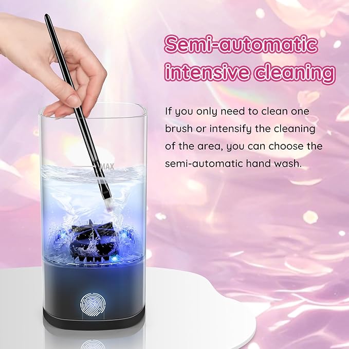 Electric Makeup Brush Cleaner Machine, Ultimate Efficient Automatic Cleaner for All Types of Makeup Brushes - Black Pink
