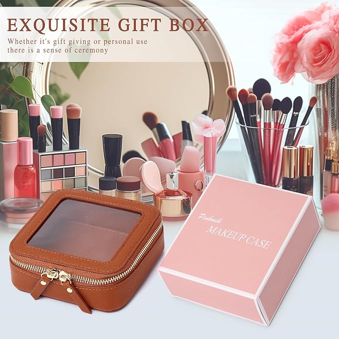 Pinkmik Small Makeup Bag Clear Mini Cosmetic Makeup Case & Toiletry Bag with Zipper Women's Purse Organizer & Car Essentials (X/Brown, MINI)