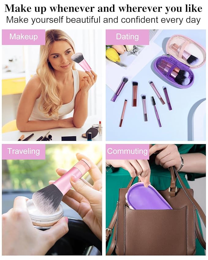 Mini Travel Makeup Brushes Set, 14 Pieces, Portable Full Complete Function Cosmetic Kit with Brush Pouch, On the Go Short Makeup Brush Small Travel Essentials for Women, Girls (Colorful)