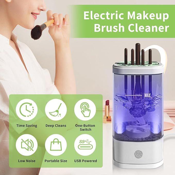 Electric Makeup Brush Cleaner,Portable Automatic Cosmetic Brushes Cleaner Machine,USB Rechargeable,Fits All Brush Sizes,For Home Deep Clean & Travel Quick Wash