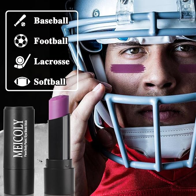 MEICOLY Dark Purple Face Body Paint Stick for Bruise Makeup,Purple Face Paint for Halloween SFX Ursula Cosplay Makeup,Waterproof Purple Eye Black Stick for Baseball Softball Football Lacrosse