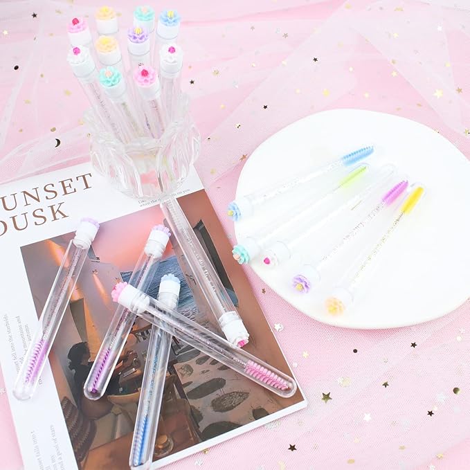 20 pcs Mascara Wands Tube Set Reusable Lash Spoolies Flower Tube Eyelash Brush Tubes Spoolies Lash Extension Brushes Applicators Makeup Tools (cherry blossom-MlX)