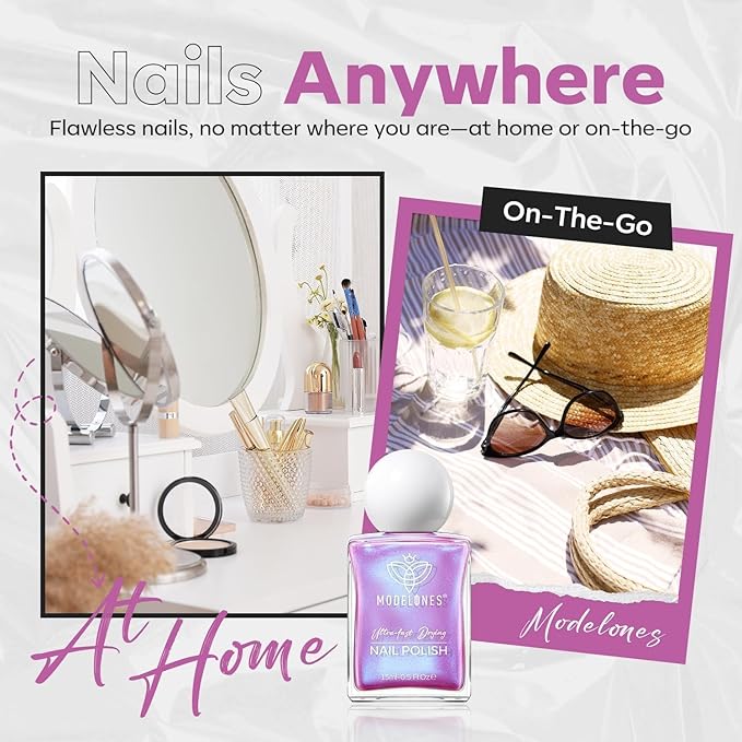 modelones Chrome Purple Nail Polish, 15 ml Quick Dry Nail Polish Mermaid Iridescent Shimmer Pearl Purple Nail Lacquer Long Last Shine Nail Art DIY Home Manicure Gift for Women Girls 0.5 Fl Oz