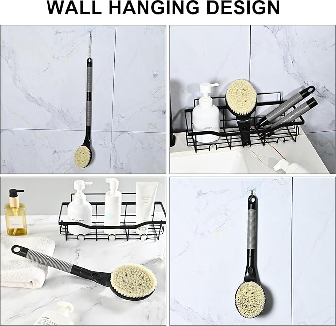 Back Scrubber Anti Slip for Shower, 21.7” Detachable Back Bath Brush for Shower, Back Scrubber, Exfoliation and Improved Skin Health for Elderly with Limited Arm Movement, Disabled (21.7” Black)