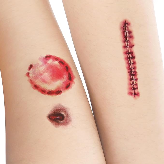 Halloween Decorations, 32PCS Halloween Tattoos Stickers, Scary Zombie Makeup, Relistic Fake Scars Wounds, Body Fake Tattoos for Women Party Favors Accessories for Trick or Treat Supplies Sticker