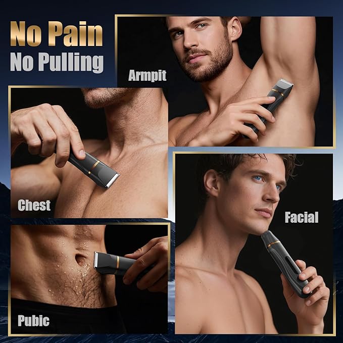 Electric Razor Body Hair Trimmer for Men & Women, Waterproof Electric Foil Shaver for Face, Groin,Arm,Back,Legs & Chest, Wet/Dry Painless Groomer with Ceramic Blade, Travel Razors Gift for Him, Black