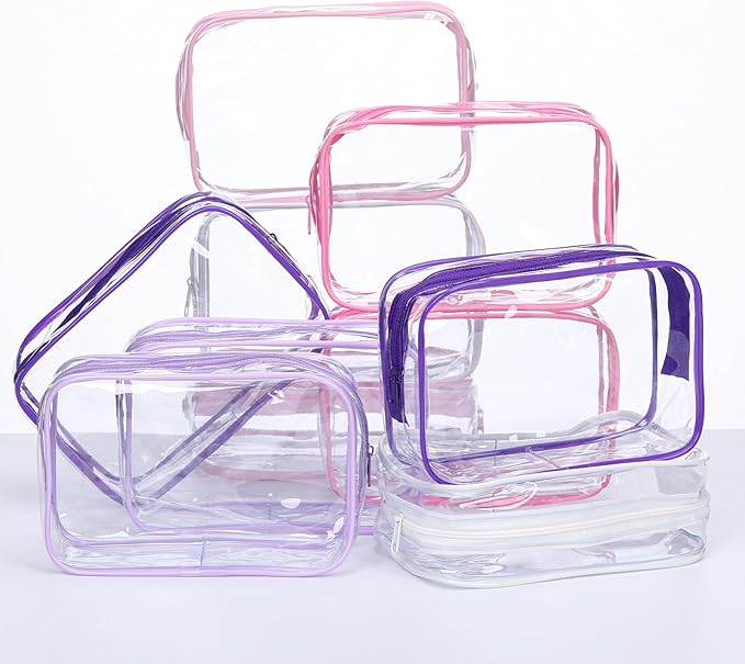 15 Pcs Pink and Purple Clear Makeup Bag with Zipper PVC Toiletry Bag Portable Waterproof Make up Pouches Clear Makeup Case Organizer for Women Travel Toiletries Bathroom Organizing