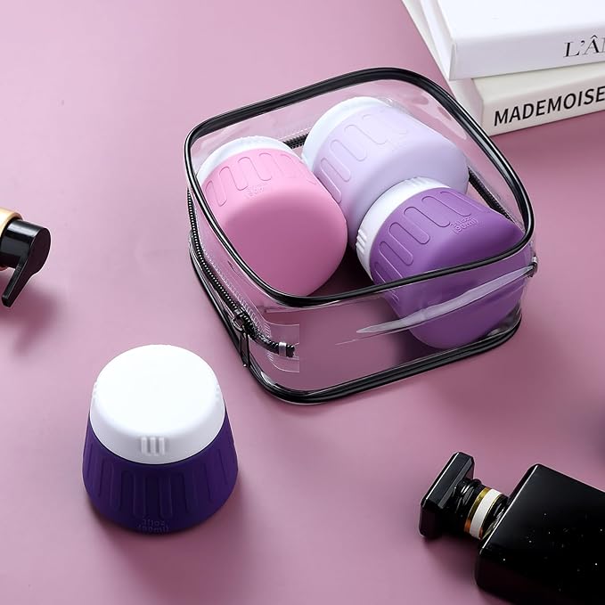 Gemice 3 oz Travel Containers for Toiletries, 4-Pack TSA Approved Travel Size Toiletries Containers for On-the-Go, Small Leak-Proof Travel Essentials Silicone Jar for Shampoo, Lotions, Cleanser