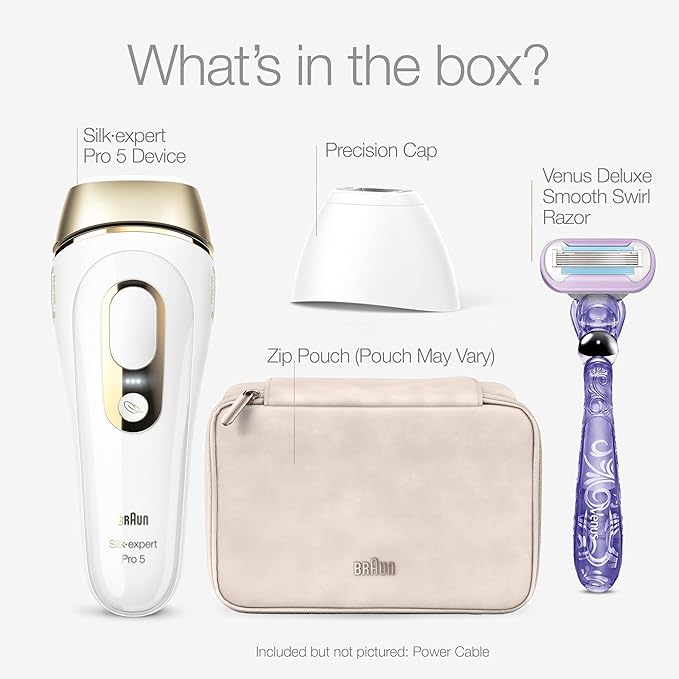 Braun IPL at Home Laser Hair Removal for Women and Men, Silk Expert Pro 5 PL5137 with Venus Swirl Razor, Permanent Visible Hair Reduction in Hair Regrowth for Body & Face, Corded, PL5137