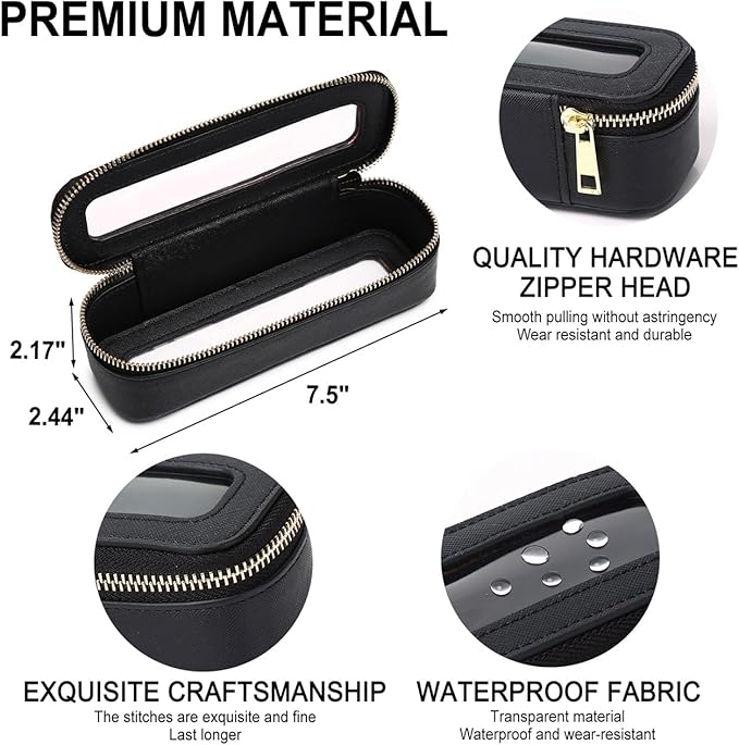 Pinkmik Travel Clear Makeup Bag with Brush Bag Portable Cosmetic Bag Case Transparent Toiletry Bag Cosmetic Organizer Storage Bag for Women (Black, L+SLIM)