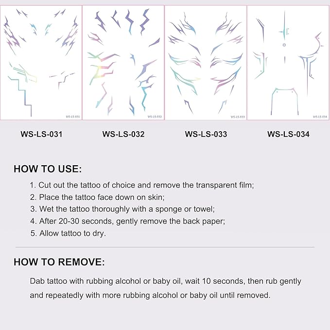 4 PCS Temporary Tattoos,Cosplay Tattoos Stickers,Cosplay Accessories for Cosplay, Halloween and Party Makeup