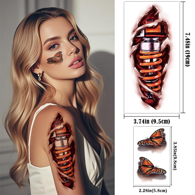 77 Sheets 3D Realistic Temporary Tattoos Adults Kids, Spider Skull Tiger Lion Dragon Snake Temporary Tattoos for Women Men, Half Arm 3D Halloween Temp Tattoos Body Shoulder Tatoos Waterproof