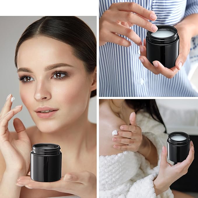 Norme 64 Pcs 4 oz Glass Jars with Lids Leakproof Round Airtight Empty Cosmetic Jars with Inner Liners Lid for Storing Lotions Powder Ointments Candle Making Tins (Black)