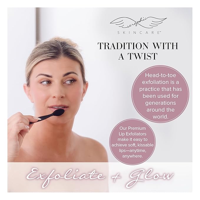 Seraphic Skincare Lip Exfoliator - Dual Sided BPA-Free Silicone Face Scrubber with Wheat Straw Handles - For Soft Lips, Dead Skin Removal & Lip Mask Application - Pore Cleaning Brush For Nose (3 Pack)