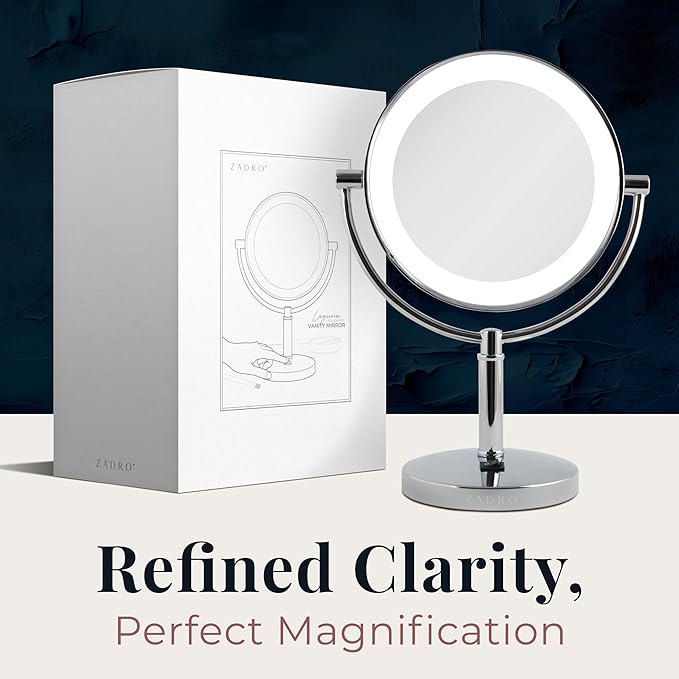 Zadro Laguna 11" LED Lighted Makeup Mirror with Magnification (Large | 15" x 11" | 10X/1X, Chrome)