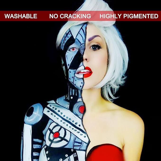 MEICOLY Light Blue Face Body Paint,Pale Baby Blue Face Paint Sadness for Halloween Corpse Bride Avatar Smurf Sally Cosplay Makeup,2.37Oz Large Tube Washable Body Paint for Adult and Kids