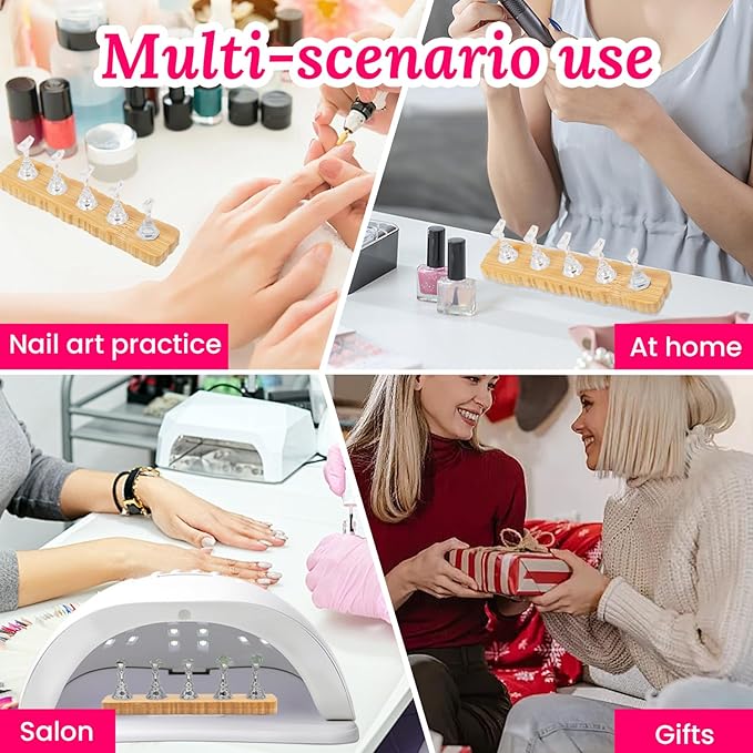 Nail Stand for Press On Nails Art Display Practice 2 Sets, 1 Heart Shaped Acrylic Magnetic Nail Stands, Fake Nail Holder Tips With 200 PCS Double-Sided Tape, Nail Kit Home DIY Salon Supplies