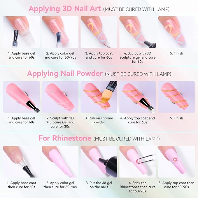Makartt 3D Gel Nail Art Set – Clear & Noir Sculpting Gel for DIY Embossed Nail Designs – No Wipe Easy-Squeeze Tube Nail Glue for 3D Drawing, Molding, Rhinestones & Decoration (2 x 15g)