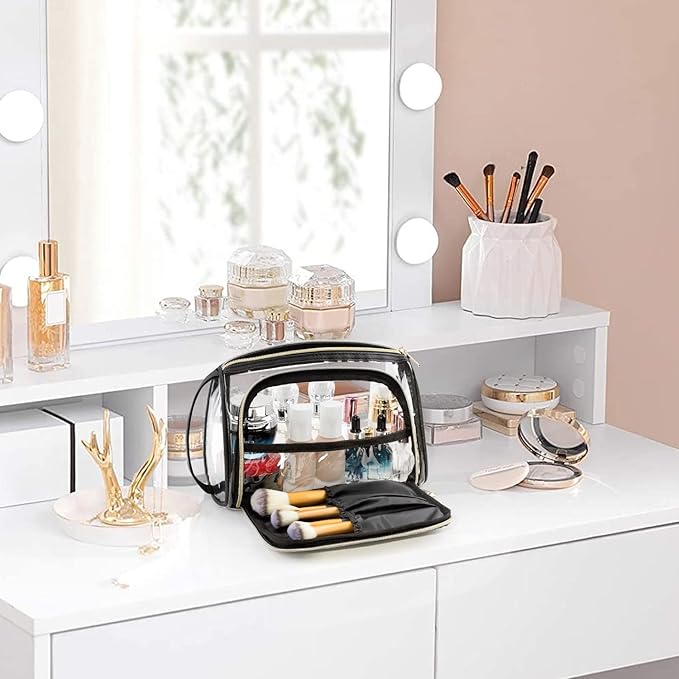 CUBETASTIC Clear Makeup Bag, TSA Approved Toiletry Bag, Transparent Small Travel Bag for Essential Makeup, Toiletries Cosmetic Storage Organizer Cute Clear Pouch with Compartment