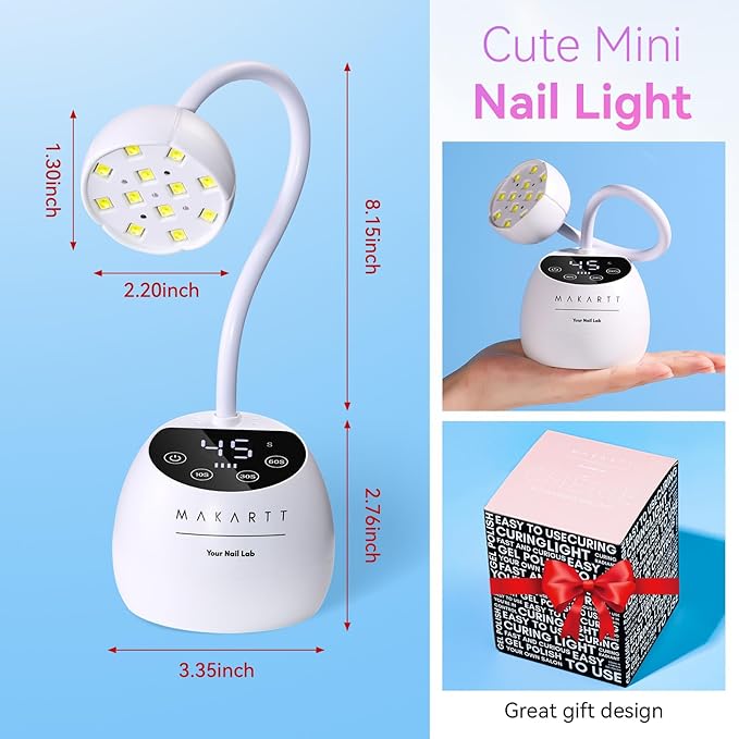Makartt UV LED Nail Lamp - Gooseneck UV Light for Gel Nails Cherie Cordless USB 39W Nail Dryer LED Gel Lamp with 4 Times & Auto Sensor Fast Flash Curing Light for Salon Use (White)