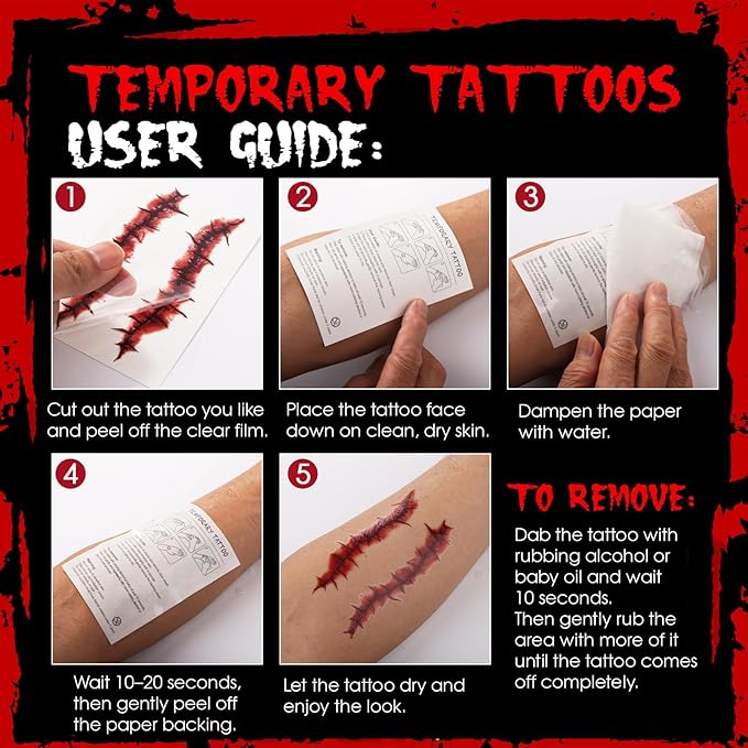 JCFIRE 12 Sheets Body Face Fake Scar Halloween Makeup Kit, Halloween Temporary Tattoos for Kids Adults, Zombie Costume Women Kids Stickers, Party Decorations Supplies Accessories