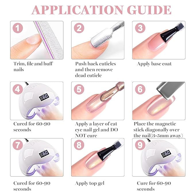 RARJSM Ceramic Moonlight Cat Eye Gel Nail Polish Set 6pcs Velvet Silver Shimmer Nude Pink Light Purple White Blue Glitter Sparkle Bright Pearl Shell Effect with Magnet Stick Curing Requires Home Salon