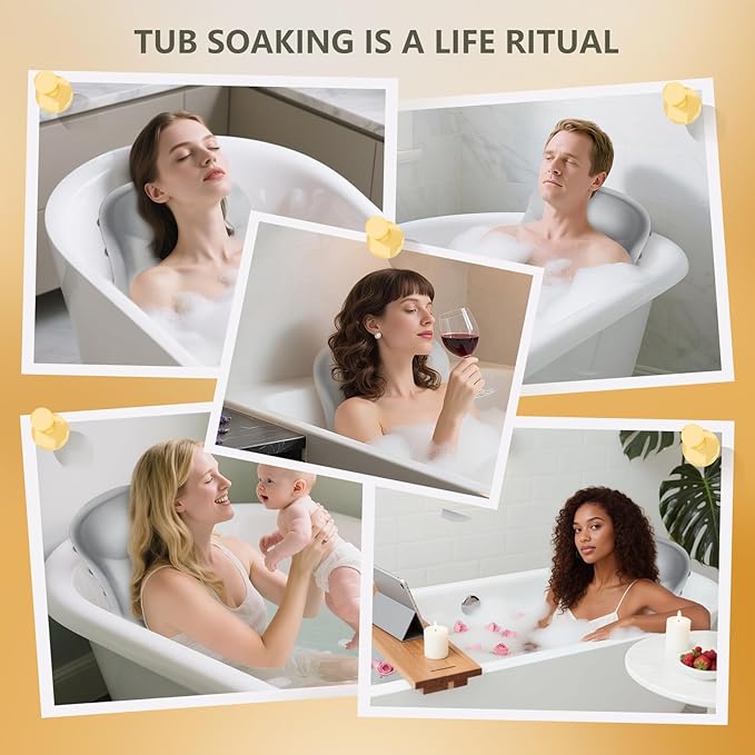 Inflatable Bath Pillow for Tub - Adjustable Firmness Silicone Bathtub Pillow for Epsom Salt Soaking & Spa Neck-Relaxing, Head & Back Reclining Support Cushion, Xmas Gift for Couples, Parent, Friends