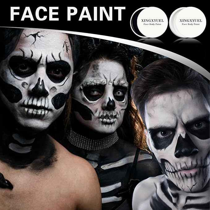 Black White Face Body Paint Professional Oily Based Body Face Paint Foundation Halloween Makeup Palette Kit for Halloween Skeleton Vampire Zombie Goth Stage SFX Special Effects Makeup