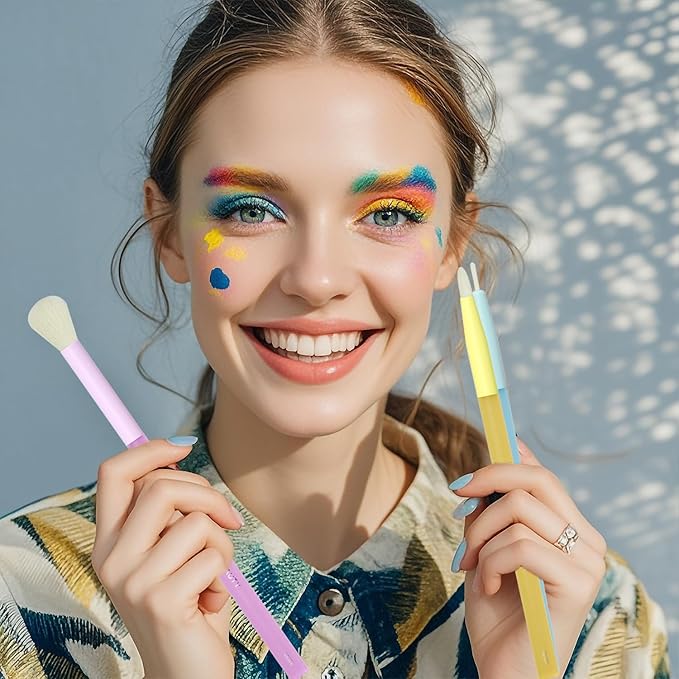 Multicolor Travel 5pcs Eye Makeup Brushes Set– Colorful Blending Eyeshadow Concealer Eyeliner Brow & Lash Dual Ended Brush – Skin Friendly Bristles, Non-Slip Rubber Handles – Ideal Valentine Day Gift