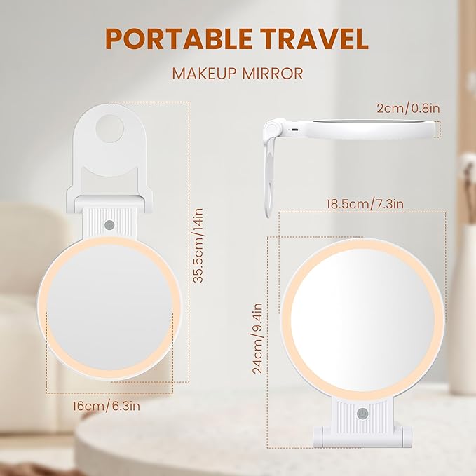 1X/30X Lighted Makeup Mirror with Magnification, Double-Sided Switch, 3-Color Lights, 2000mAh Rechargeable, Adjustable Brightness, Swivel Makeup Mirror with Lights for Vanity or Wall Use