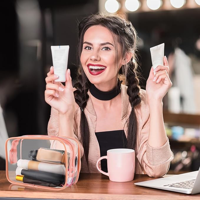 Weewooday 12 Pieces Clear Makeup Bags Cosmetic Storage Bags PVC Zipper Pouches Travel Waterproof Makeup Plastic Case for Women Organizing Toiletries Traveling Bathroom(Small,Pink)