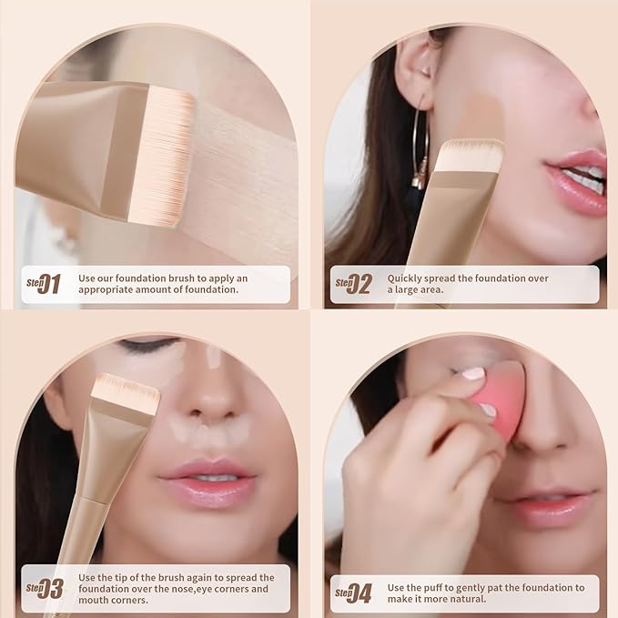 docolor Flat Foundation Brush Korean Makeup Brush Liquid Makeup Brush Premium Makeup Face Brush for Blending, Cream, Thin Foundation Brush Makeup Tool Face Foundation Flat Brush,Khaki